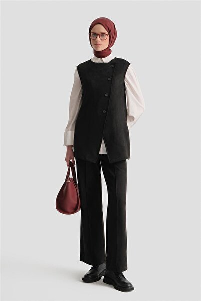 Armine Yelekli Süet Takım 25KD4395 Siyah
