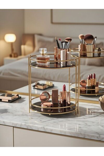 EMFA HOME 2 Tier Gold Metal Makeup Organizer |   Cosmetic & Perfume Organizer...