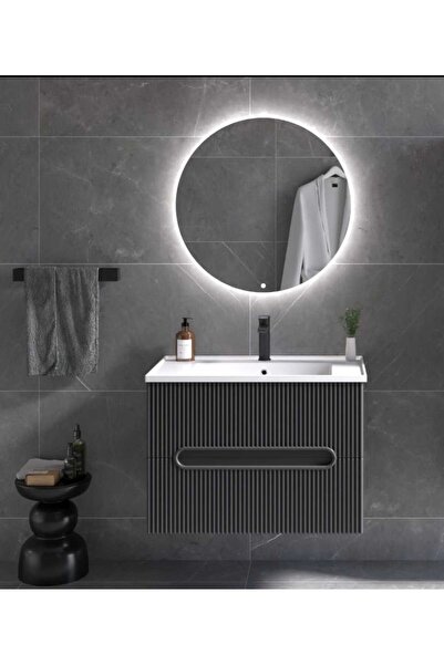ROSEART BANYO 100CM ANTRASİT BANYO DOLABI SETİ AYNA + ALT MODÜL + LAVABO