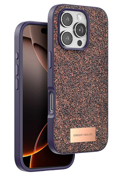mrkon Onegif iPhone 16 Pro Bright Glittery Cover - Deep Purple Rsmrk34-Esrdns