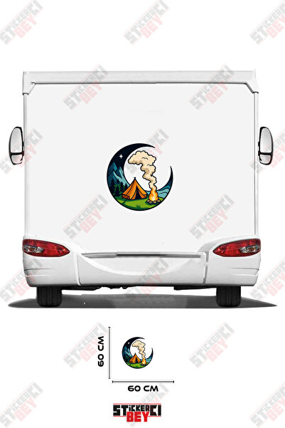 STİCKERCI BEY Camping in the Forest Patterned Moon Visual Caravan Sticker Decal