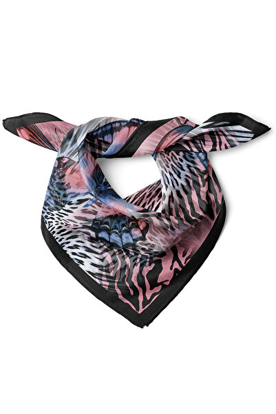 nehir eşarp Pembe Tonlu Kelebek Desen Fular Bandana 50x50 Cm