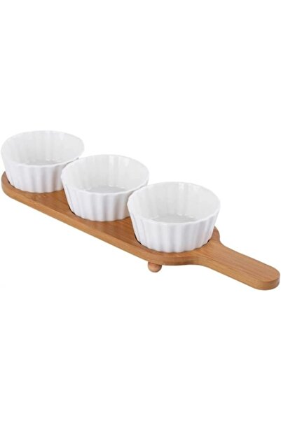 OEM Sauce and Tray Set, Ceramic and Wood, Briosa Model, 4 Pieces, 38x9.5cm, W...