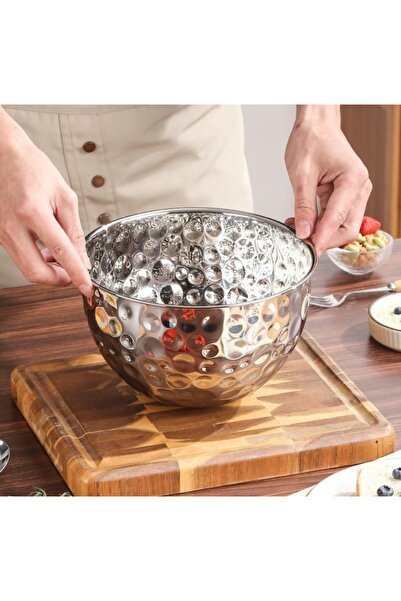 Qerhome Stainless Steel Tattoo Korean Style Mixing Bowl 20 cm Silver 1 Piece