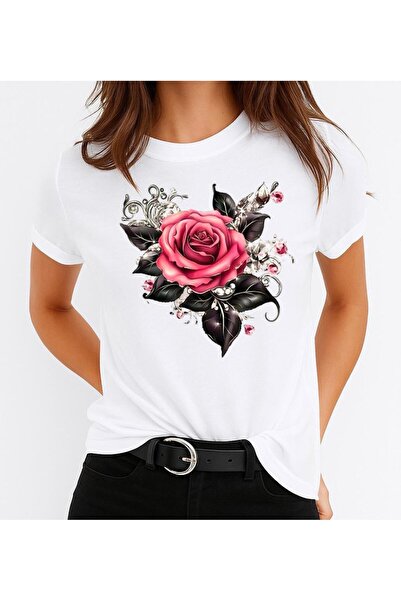 OEM Tricou damă din bumbac 100% roz cu imprimeu floral