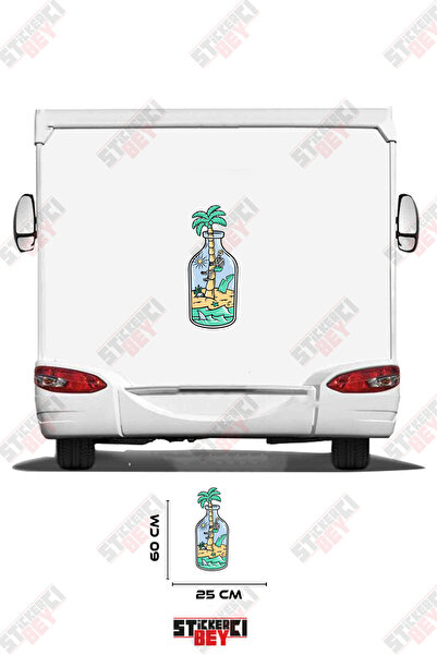 STİCKERCI BEY Caravan Sticker Covering with a View of the Coast and Palm Tree...