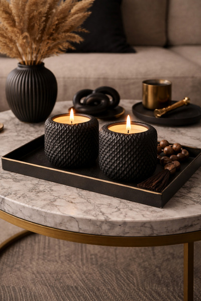 Studio Nova Dekor 2’li Siyah Beton Mumluk Seti – El Yapımı Modern & Luxury Sa...