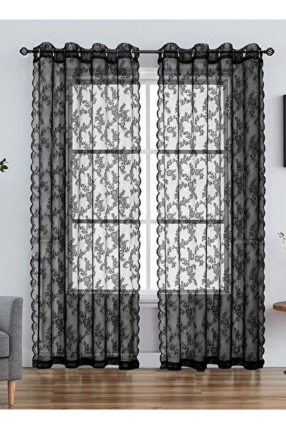 Arabest 2-Piece Grommet Rose Lace Light Filtering Sheer Window Curtains for B...