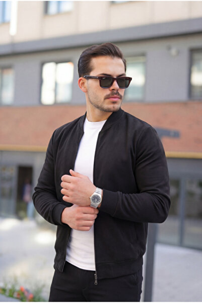 DRESSIFY WOMEN’S FASHION Men's Scuba Suede Fabric Bomber Cardigan