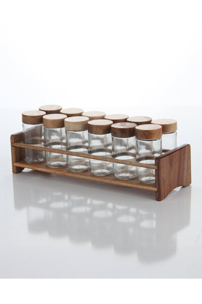 MİEN طقم توابل 12 قطعة مع حامل زجاجي من الخيزران MIEN-8B76