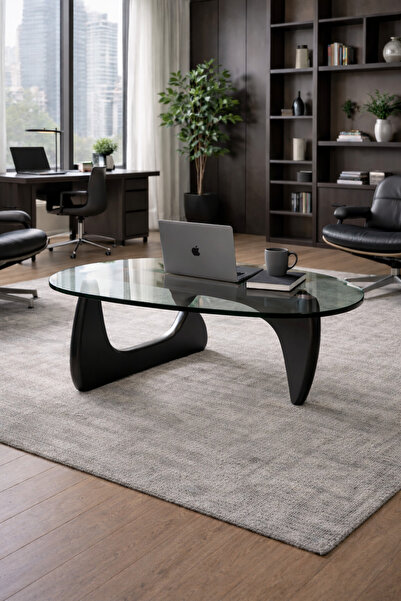 FLEXON Modern Elips Asimetrik Orta Sehpa ◆ Geometrik Tasarım ◆ Cam Yüzey ◆ Si...