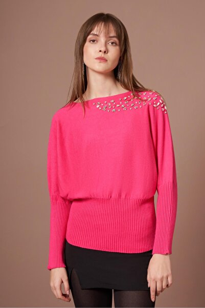 FTZ WOMEN Γυναικείο πουλόβερ Beyoğlu με κεντημένα μανίκια νυχτερίδας, φούξια ...