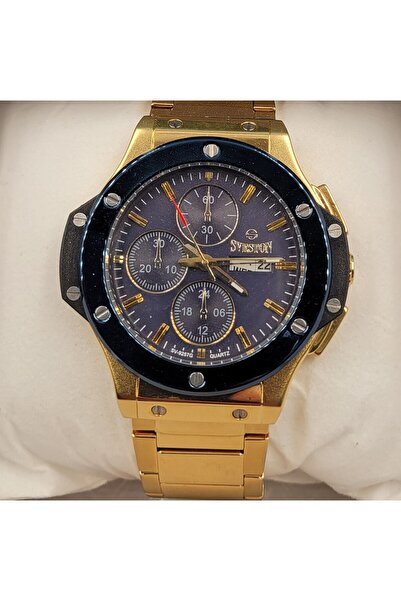 Sveston Men's watch, gold color with a black bezel