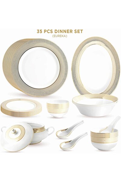 PEGGY OLIVER Eureka Collection 35 Pcs Dinner Set Real Gold Plated