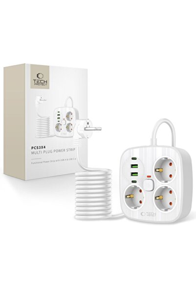 Tech-Protect Surge Protector, 3 AC, 2 USB, 2 USB-C, 2m