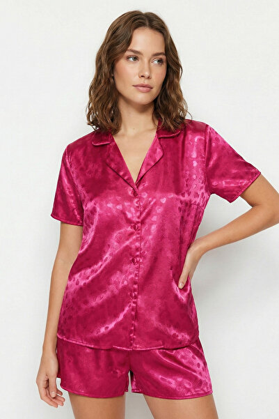 Laperissa Rosé Heart Satin Shorts Pajama Set