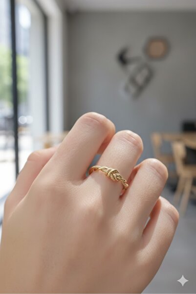 Çelik Gold Renk Halat Düğüm Model Kadın Yüzük