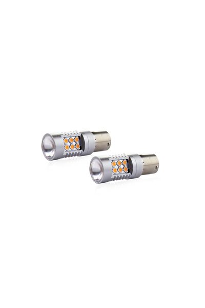 AMIO Set becuri auto cu LED CANBUS compatibil P21W BA15S 24 SMD 6.2W Orange 1...
