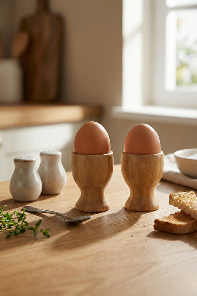 Poomy Set of 2 Natural Bamboo Egg Cups - Breakfast Presentation Stand Bamboo ...