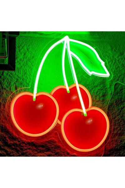 Slasa لوحة إضاءة نيون LED على شكل كرز، مقاس 33 × 39 سم، متعددة الألوان، لتزيي...