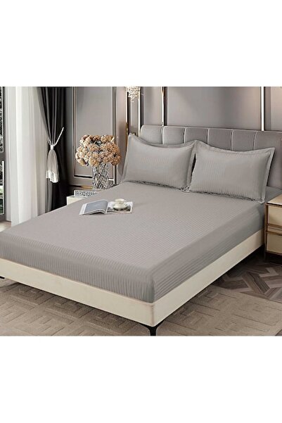 OEM Husă de pat elastică și 2 fețe de pernă, Damasc, 2 persoane, Uni, 180x200...