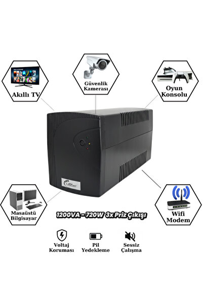 VOREX UPSET Microactive 1200VA / 720W UPS Kesintisiz Güç Kaynağı | 3 Prizli |...