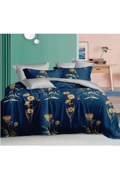 OEM Set lenjerie de pat dublu, 6 piese, 2 persoane, 180x200 cm, imprimeu flor...