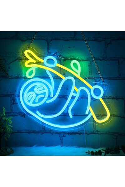 Slasa لوحة نيون مضيئة بتقنية LED على شكل كسلان، مقاس 28×31 سم، متعددة الألوان...