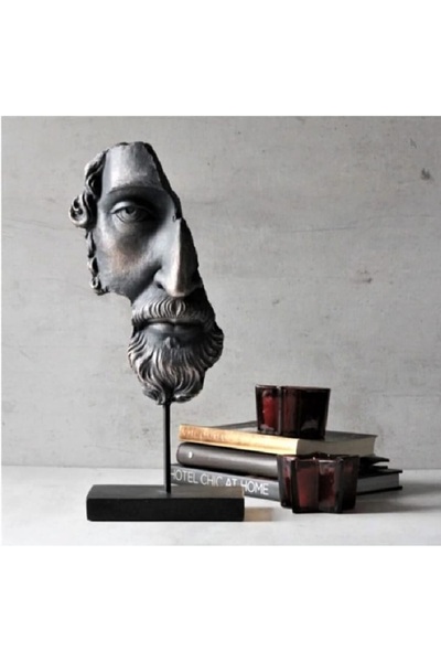 Yaratıcı sanatlar atölyesi Metal Kaideli Yarım Yüz Zeus Heykeli Ev Dekoru Büs...