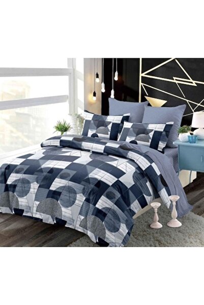 OEM Set lenjerie de pat dublu, cu primăvară, cearșaf elastic, 6 piese, imprim...