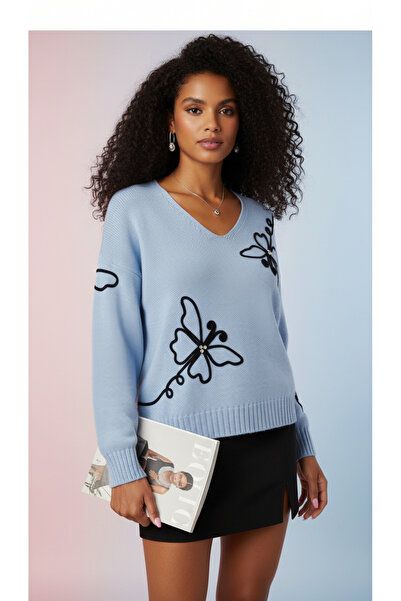 NİLZA Patterned v-neck knit sweater