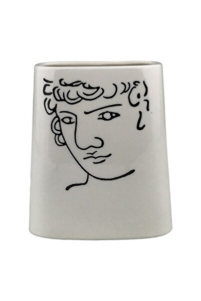 OEM Ceramic Vase with Drawn Man, 15X18 cm, Black-White