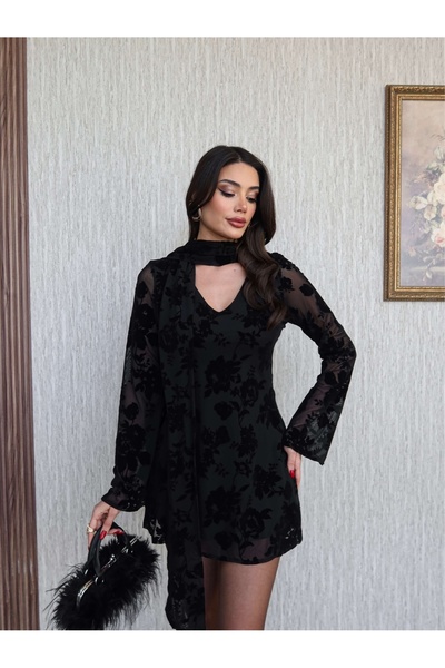 ESRAHELVACI Mini Dress with Velvet Print Scarf