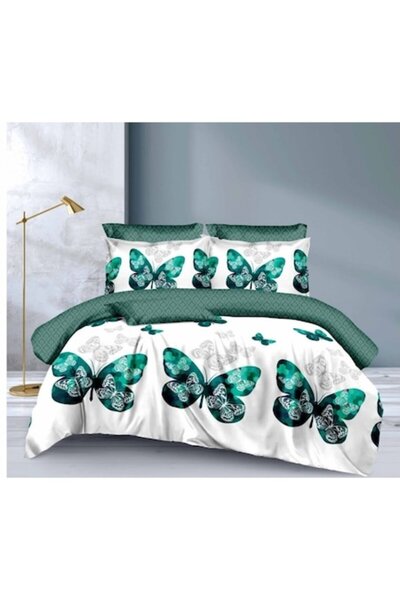 OEM Double Bed Linen Set, 6 Pieces, 2 Persons, 180x200 cm, Green Butterfly Pr...