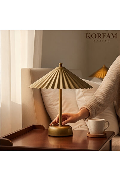 KorFam SOLİS - Eskitme Gold Pilli Masa & Gece Lambası