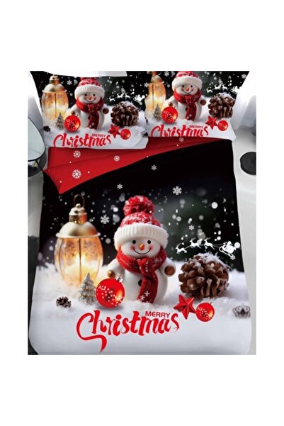 OEM Lenjerie de pat, bumbac satinat, 1 persoană, Crăciun fericit, 4 bucăți, 1...