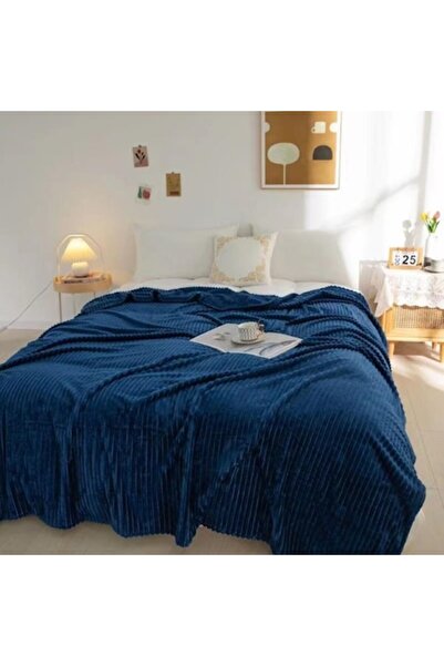 OEM Pătură Cocolino, 2 Persoane, 200x230cm, Uni, Albastru Marin