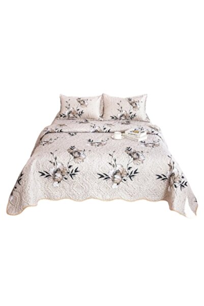 OEM Bed Cover, Microfiber, 3 Pieces, 2 Persons, 220x240cm, Floral Print Beige...