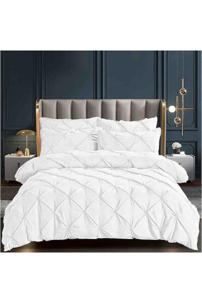 JOJO HOME Set lenjerie de pat dublu, Jojo Home, Uni, model plisat brodat, 6 p...