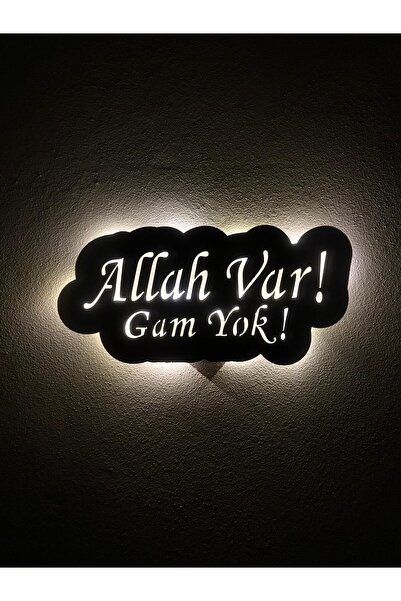 sem concept AA Pilli Ledli Allah Var Gam Yok Dekoratif Duvar Yazsısı, Ahşap I...