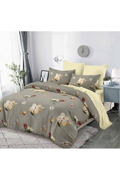 OEM Set lenjerie de pat dublu, Spring, cearșaf elastic, 6 piese, imprimeu flo...