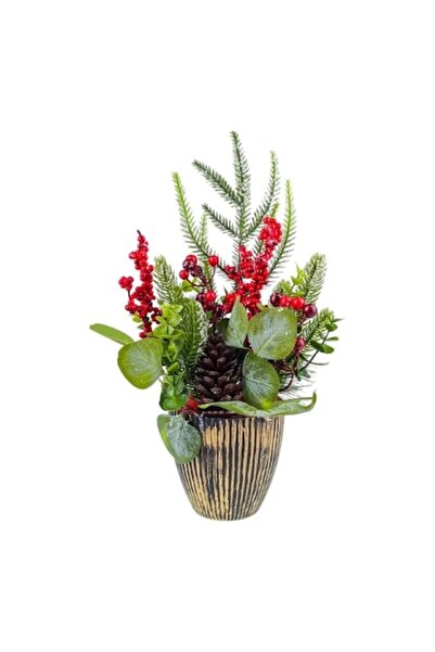 OEM Decorațiune de Crăciun cu ghiveci și plante din plastic, 18x40 cm