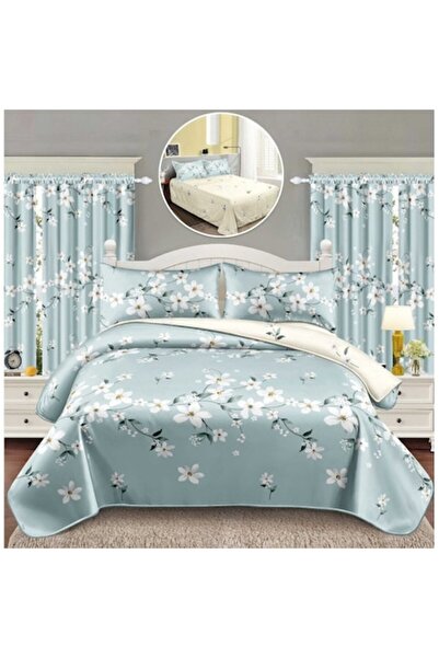 OEM Set de lenjerie de pat și perdele, cearșaf elastic, 6 piese, 1 persoană, ...