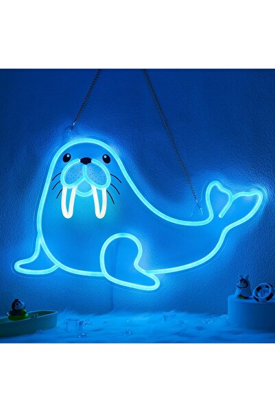 Slasa لوحة نيون مضيئة على شكل فظ، مقاس 30×45 سم، لون أزرق، لتزيين الجدران