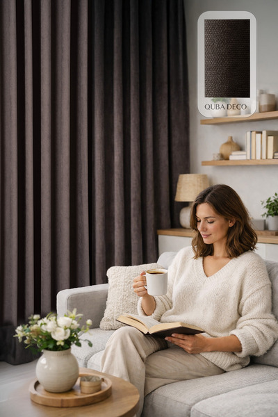 QUBA DECO KADİFE Dokulu Ada Fon Perde Salon Yatak Odası (1x2 pile)