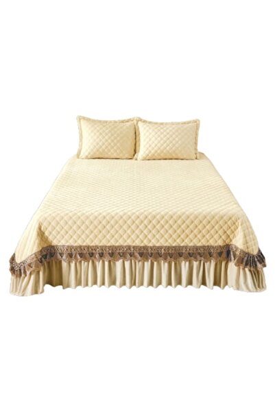 JOJO HOME Quilt and 2 Pillowcases, Quilted Velvet and Golden Embroidery, Jojo...