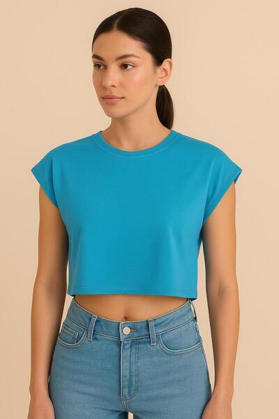 ALPİNGOMOU Women's Sleeveless Basic Crop T-Shirt Crew Neck Relaxed Fit