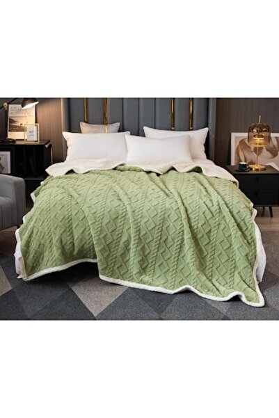 OEM Blanket with fleece for double bed, knitted model, Uni, 200X230cm, Green