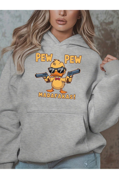 ibibik moda سترة قطنية من PEW PEW مطبوع تحتوي على بغطاء رأس جيوب