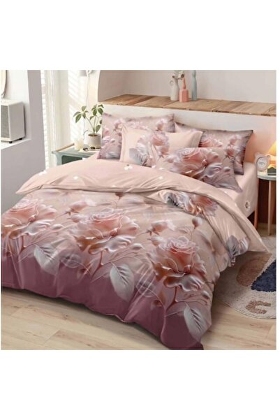 OEM Set lenjerie de pat dublu, 6 piese, 2 persoane, 245x250 cm, imprimeu deli...